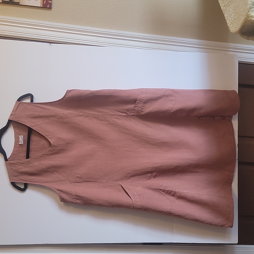 Click by Color Me Cotton Linen brownish  sleeveless dress. V Neck XXL